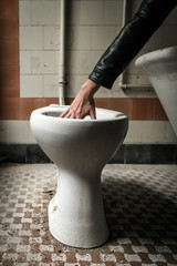 Hand in the toilet