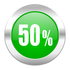 50 percent green circle chrome web icon isolated