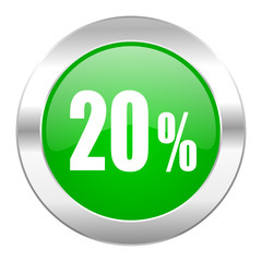20 percent green circle chrome web icon isolated