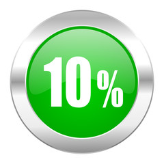 10 percent green circle chrome web icon isolated