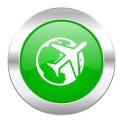 Obraz premium travel green circle chrome web icon isolated