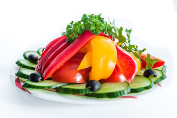 Assorted vegetables. olives, cucumbers, peppers