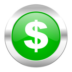 dollar green circle chrome web icon isolated