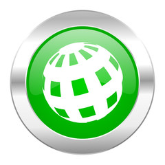 earth green circle chrome web icon isolated