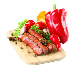 Smoked thin sausages and vegetables