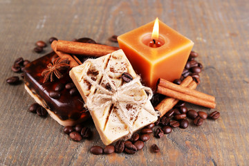 Fototapeta na wymiar Organic soap with coffee beans and spices,