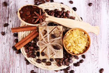 Organic soap with coffee beans, sea salt and milled coffee in