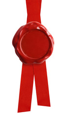 Wax seal with red ribbon isolated
