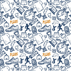 Run icons seamless pattern set in doodle style, hand drawing