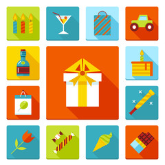 Set of flat vector birthday party icons.