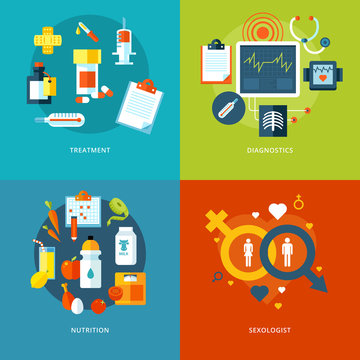 Set of flat design concepts for medical icons mobile apps and