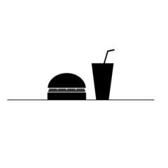 hamburger and juice in a glass black and white vector silhouette