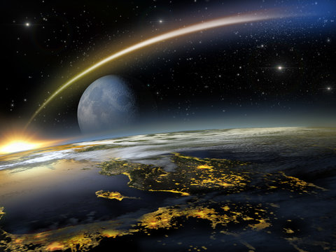 Once in a blue moon: asteroid hitting Earth