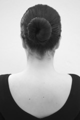 Back view of a ballerina. Black and white.