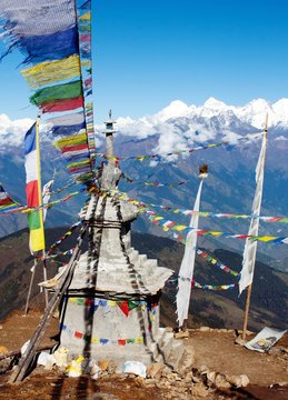 Ganesh Himal with stupa and prayer flags