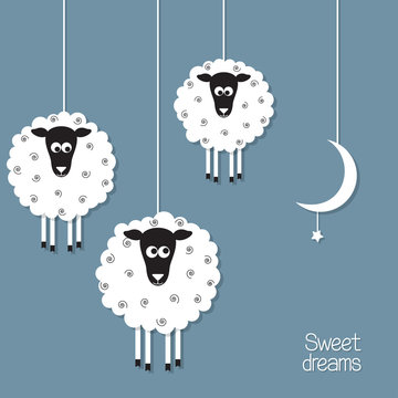 Cute sheep in paper cut out style. Sheep counting concept