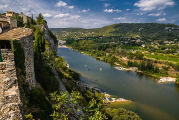 Aiguèze Alongside canyon of Ardeche river in France.
