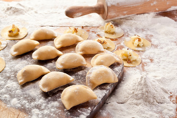 Vareniki (dumplings) with potatoes and onion.