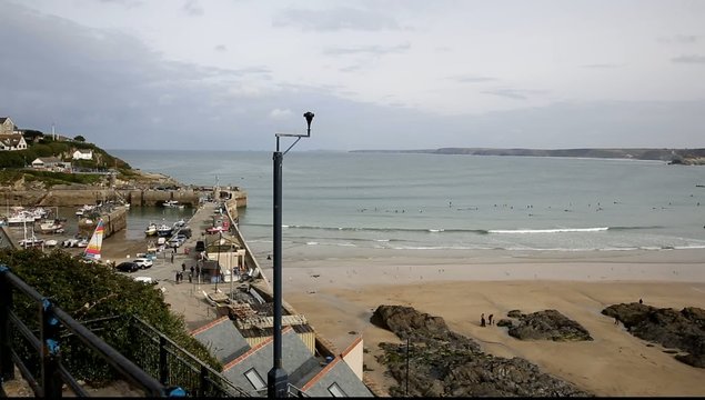 Newquay harbour and beach North Cornwall England UK