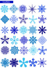 blue snowflakes on a white background