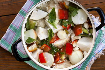 fresh organic vegetables in a pot