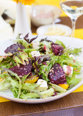 Vegetarian salad with beetroot in the restaurant