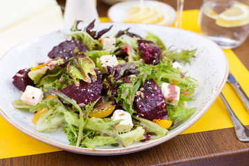 Vegetarian salad with beetroot in the restaurant