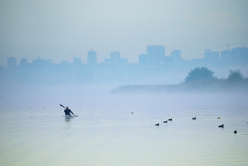 Fog on the rowing channel. Rostov-on-Don. Russia