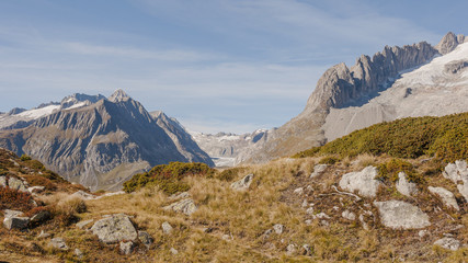 Fototapeta na wymiar Riederalp, Dorf, Fusshörner, Walliser Alpen, Aletsch, Schweiz