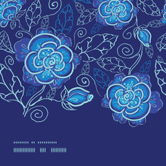 Vector blue night flowers horizontal frame seamless pattern
