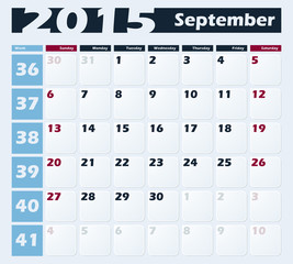 Calendar 2015 September vector design template