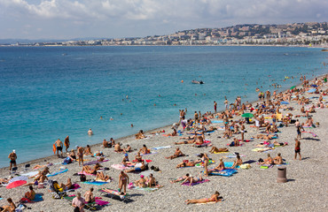 Crowded Beach in Nice, France