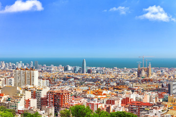 Naklejka premium Panorama on Barcelona city from Montjuic castle.Catalonia. Spain