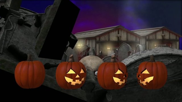 Skull and pumpkins splatter in halloween atmosphere