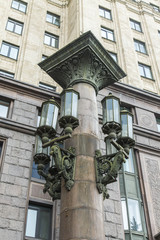 Moscow, Russia. Architectural fragment of a Stalin skyscraper