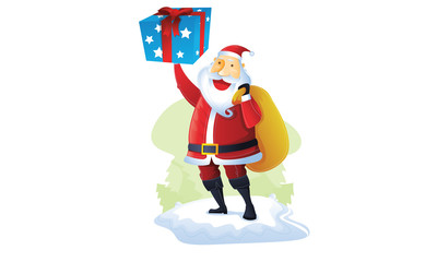 Santa standing with gift box