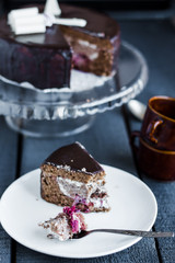 eat with a spoon chocolate cake with butter cream and cherries
