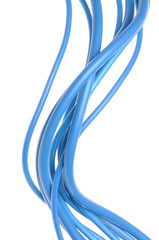 Blue electric wires isolated on white background