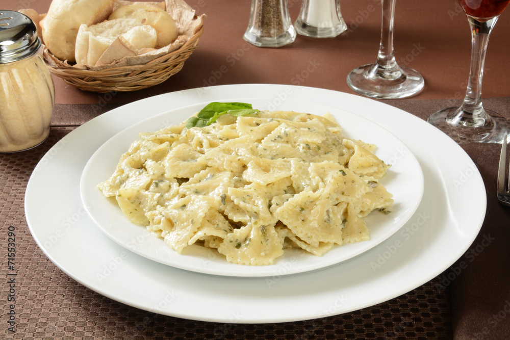 Canvas Prints farfalle in creamy pesto sauce