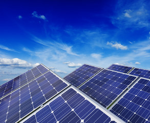 Solar battery panels under blue sky