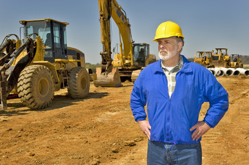 Highway Construction Worker and Equipment