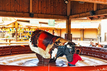 Ride the bull in park amusement.