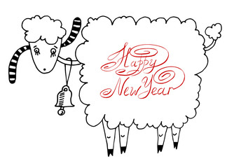 Naklejka premium happy new year design card with goat or sheep, chinese lunar sym