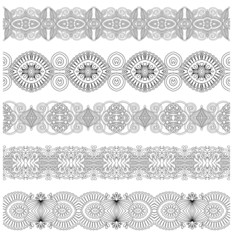 collection of seamless ornamental floral stripes, black and whit