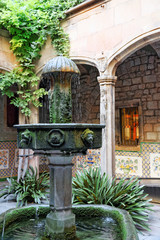 Fountain in Gothic Quarter in the heart of Barcelona.Catalonia.S