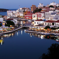 Fototapeta na wymiar Agios Nikolaos City at Night, Crete, Greece