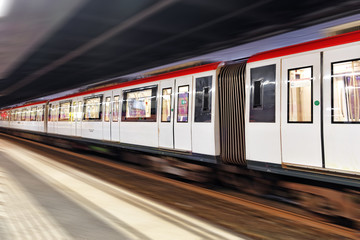 Moving train, motion blurred, Barcelona  Underground.Catalunia.