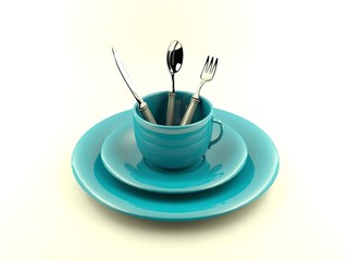 Tableware on white background