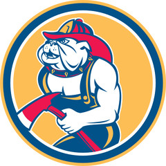 Bulldog Fireman With Axe Circle Retro