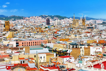 Panorama on Barcelona Seaport from Montjuïc castle.Catalonia.Sp
